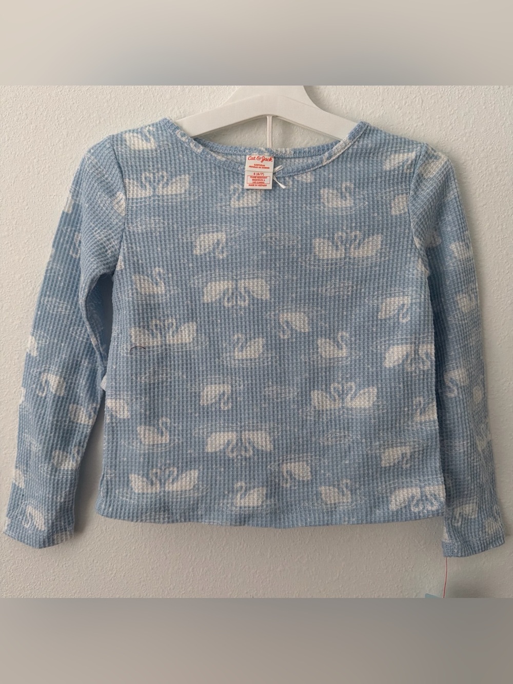 Cat & Jack Light Blue Swan Waffle Long Sleeve Top